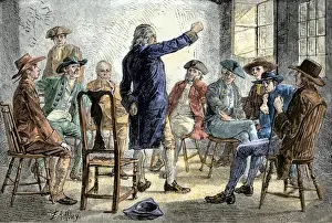 A meeting of colonists protesting British treatment before the American