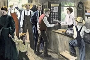 Government:politics Collection: Meeting the new postmistress, early 1900s
