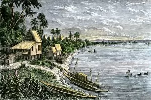 Southeast Asia Collection: Mekong River village in the 1800s