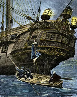 Ships:sea history Gallery: Men going ashore from a sailing ship