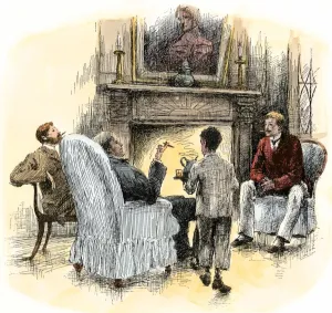 Louisiana Prints: Men served drinks by a young slave in a Louisiana plantation home