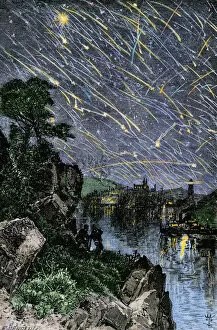 Images Dated 7th December 2011: Meteor shower over the Mississippi River, 1833