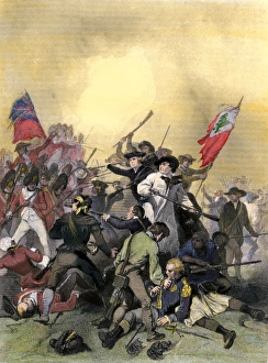 Minutemen at the Battle of Bunker Hill at the outbreak of the American