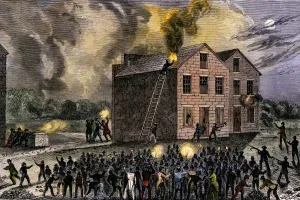 Riot Prints: Mob burning abolitionist Elijah Lovejoys print-shop, Illinois, 1835