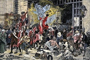 French History Prints: Mob liberating prisoners after capturing the Bastille in the French Revolution