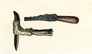 Connecticut Prints: Mohawk weapons: a deer-shank tomahawk and a scalping knife