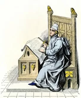 Manuscript Collection: Monk copying a medieval manuscript