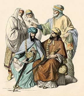 Moorish Prints: Moorish princes. Antique hand-colored print
