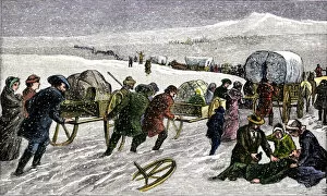 Mormon Trail Collection: Mormons caught in a prairie blizzard en route to Utah