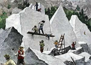 Religion Collection: Mormons cutting stone for their temple, Utah