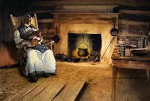 Slave Cabin Gallery: Mother and baby in a slave cabin