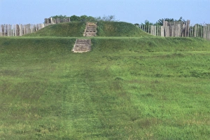 Pre Columbian Prints: Mound and part of a reconstructed village palisade at Aztalan State Park