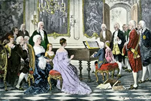 Royal Collection: Mozart and his sister playing for Empress Maria Theresa