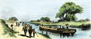Canal Gallery: Mules towing a barge on the Erie Canal