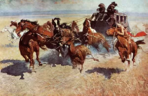 American West Gallery: Native American attack on a western stagecoach