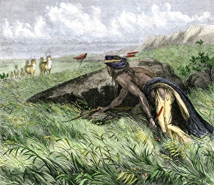 Hunting Prints: Native American bow-hunting pronghorn antelope on the Great Plains