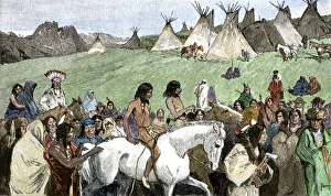 Montana Prints: Native American boys nearing the starting point for a horse race