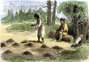 Food Prints: Native American family planting maize in hills