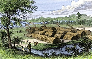 Native American longhouses on Manhattan Island before the arrival of Dutch