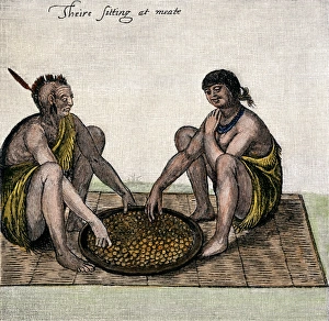 Meal Prints: Native American man and woman eating from a basket