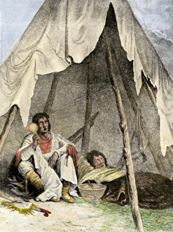 Native American medicine-man treating a patient with chants and potions