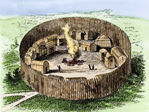 Mississippi Prints: Native American palisaded village