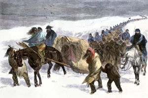 Winter Prints: Native American prisoners marched across the snowy prairie by General George