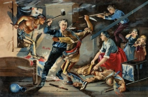 Weapon Prints: Native Americans attacking a colonial family on the frontier