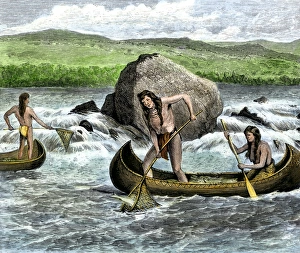 Fisherman Prints: Native Americans catching salmon in the Columbia River