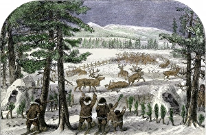 Caribou Gallery: Native Americans herding reindeer in Alaksa
