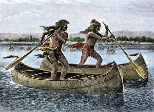 Sports:recreation Prints: Native Americans racing in canoes