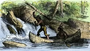 Birchbark Canoe Gallery: Native Americans spearing fish
