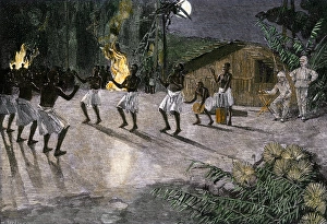 Native dance in the camp of an African explorer