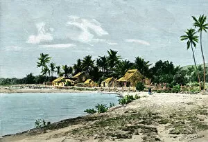 US places:historical views Collection: Native Hawaiian village on Kauai, 1800s