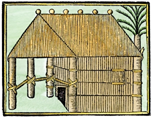 Latin America:Caribbean Prints: Native house on Hispaniola, 1500s