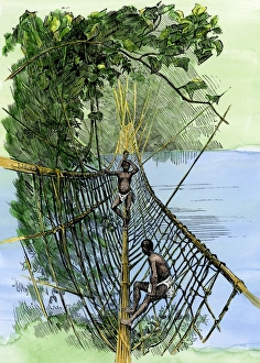 Native suspension bridge on the Congo River