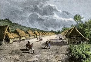 Pacific Ocean Gallery: Native village of the Marianas, 1800s