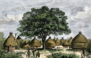 Native village in the valley of the Congo River