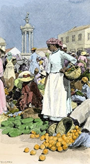 Water Front Prints: Native woman shopping in a farmers market