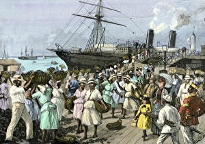 Steam Ship Prints: Native women carrying coal onto a steamship at Kingston