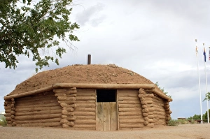 Arizona Prints: Navajo hogan with the door facing east in the traditional way