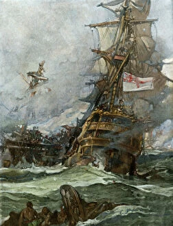 Ship Wreck Gallery: Naval battle between the British and French, 1790s