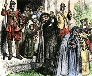 New England colonists leaving church