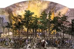 Protest Collection: New York draft rioters burning a black orphanage, 1863