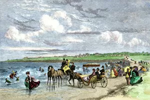 Atlantic Ocean Gallery: Newport, Rhode Island, beach scene, 1870s