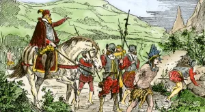 Latin America:Caribbean Prints: Nicolas de Ovandos army on Hispaniola setting out for Xaragua