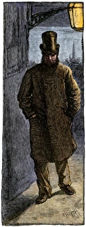 Foot Travel Gallery: Night walk by gasight in London, 1800s