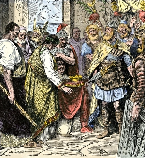 Italy Prints: Odoacer compels the abdication of Romulus
