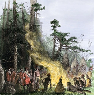 Onondaga and British soldiers around a council fire