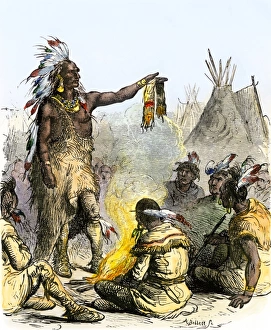 Michigan Prints: Ottawa chief Pontiac in tribal council